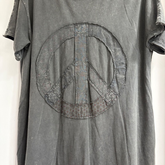 New Easel Peace Patch Washed Cotton Jersey T-Shirt Tunic Dress Grey Small - Picture 3 of 8